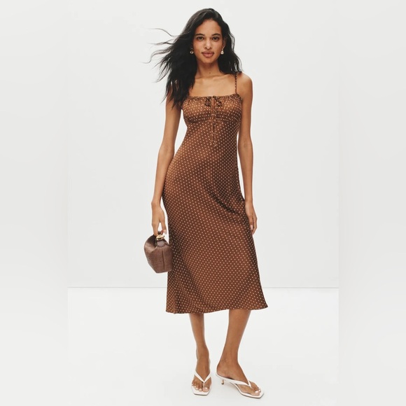 Ciao Lucia Dresses & Skirts - Ciao Lucia brown polka dot Leo Satin midi dress